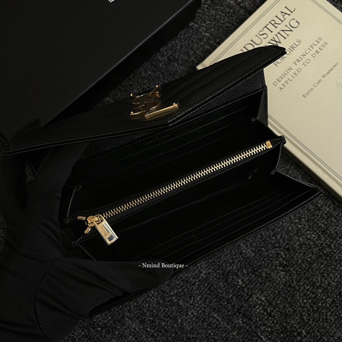 SAINT LAURENT Cassandre Matelassé Large Flap Wallet In Grain De Poudre Leather