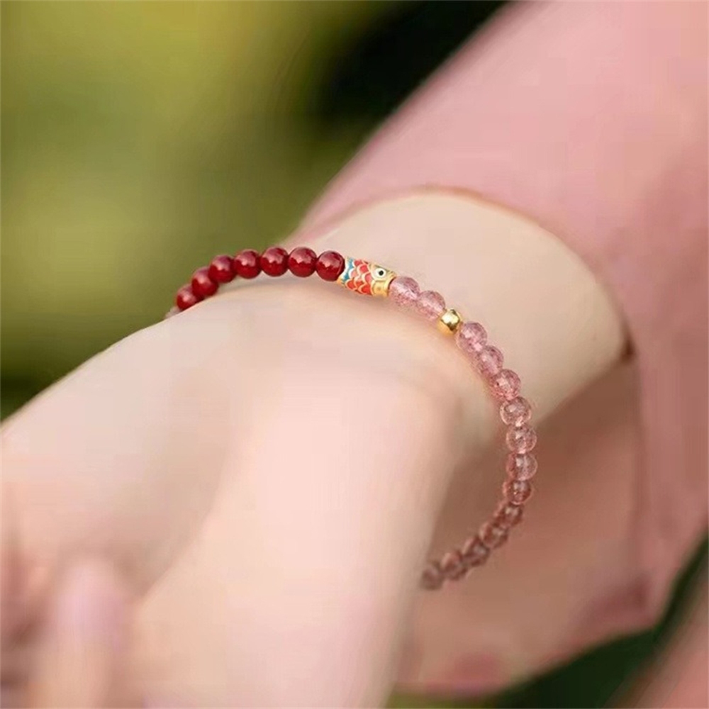 水晶手鍊 手串 招桃花 草莓晶手鍊 串珠手鍊 好運錦鯉 圓珠手鍊 節日禮物 手鍊 錦鯉手鍊 硃砂 紫金砂 飾品060