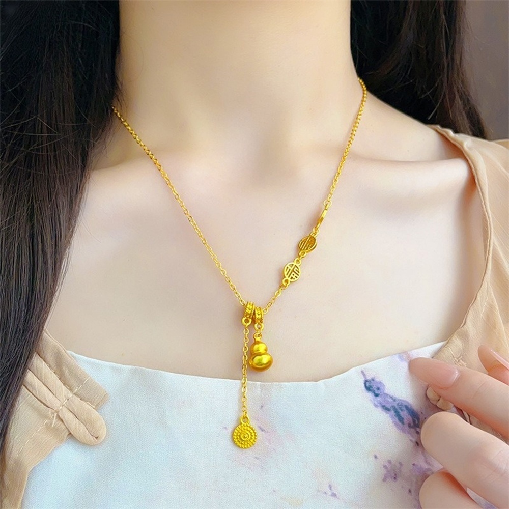 福字項鍊 葫蘆 吊墜 鎖骨鏈 項鍊 葫蘆項鍊 沙金項鍊 項鍊女 福祿 生日禮物 送女友 飾品 女生項鍊 吉祥如意058