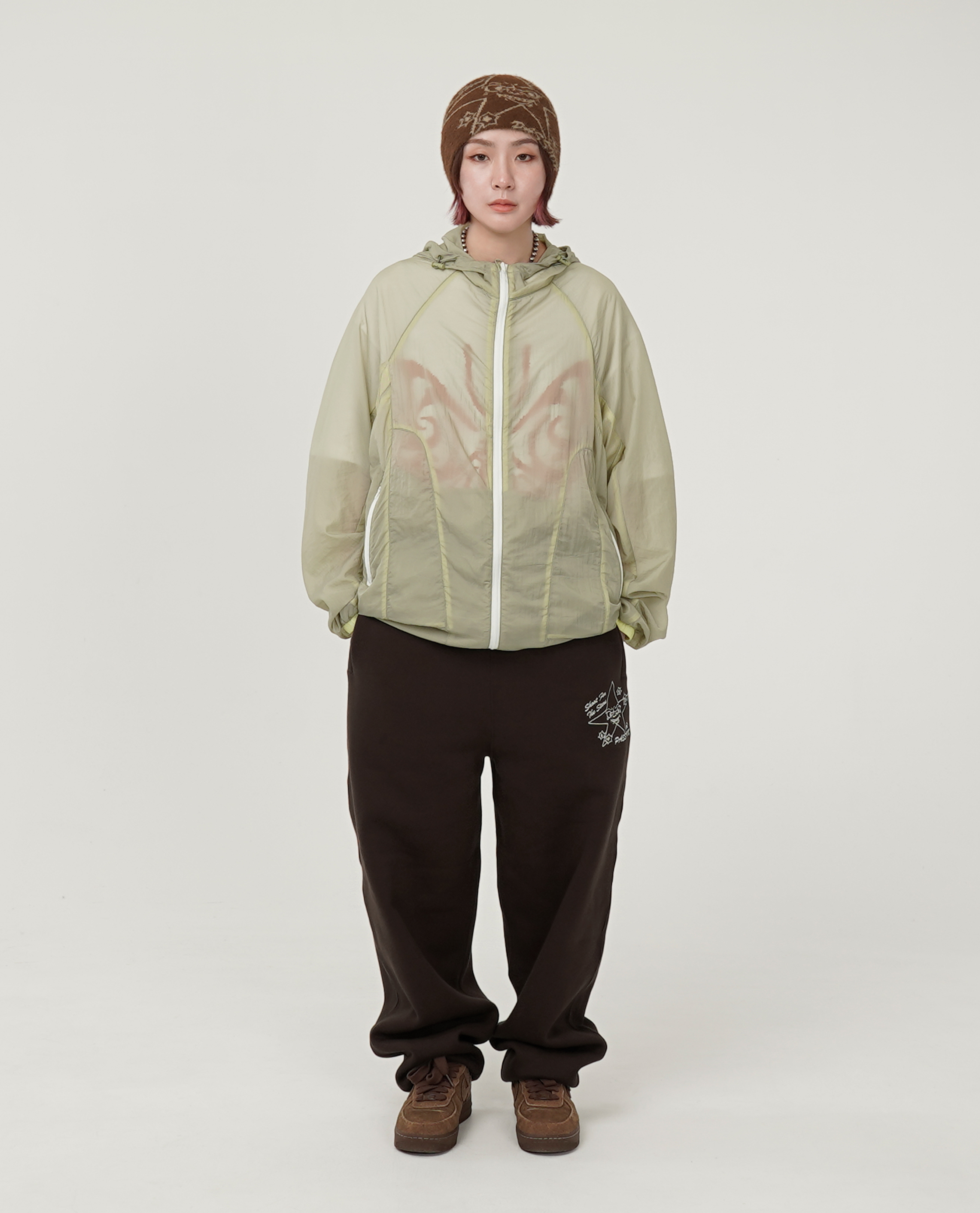 滾邊透連帽外套