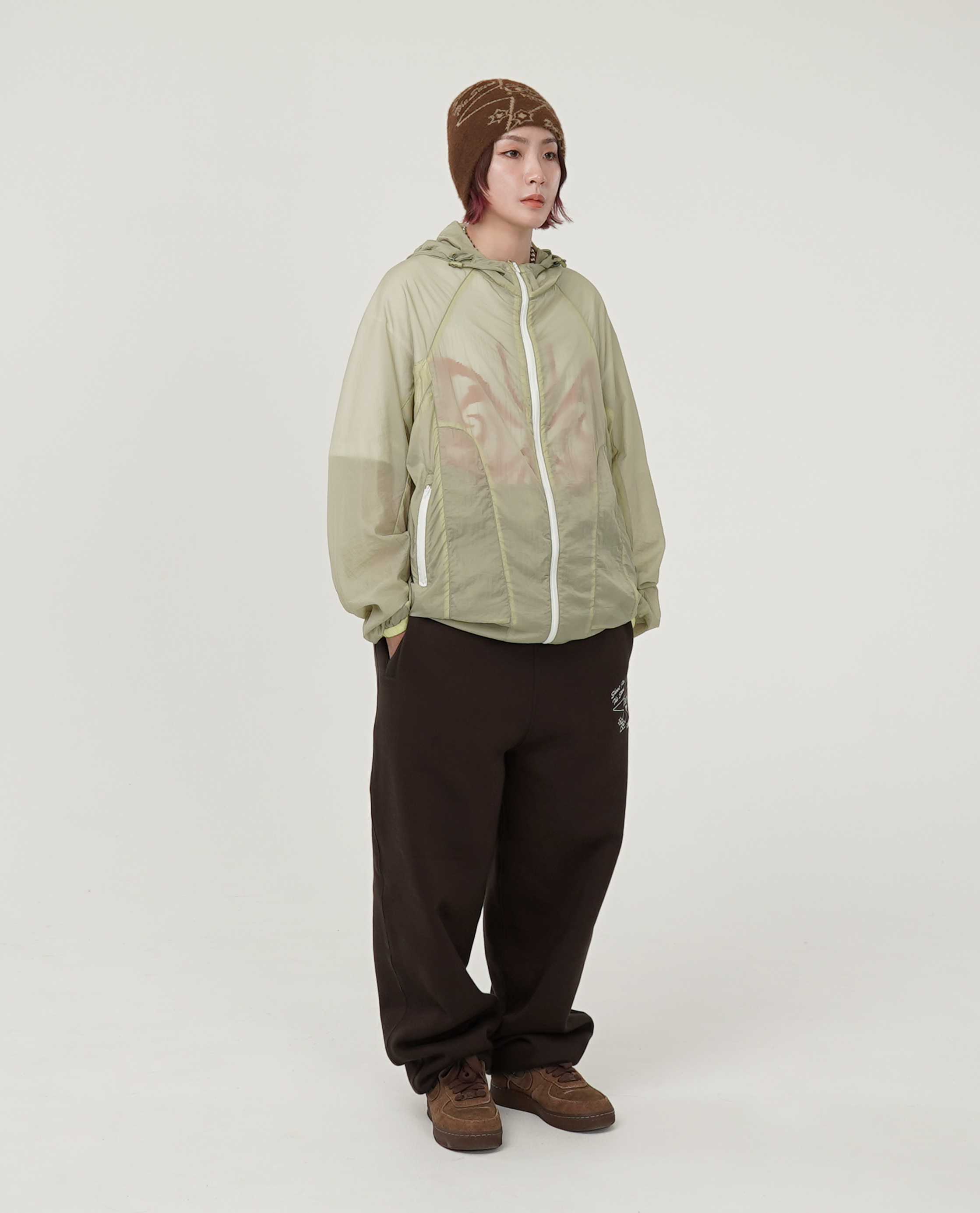 滾邊透連帽外套