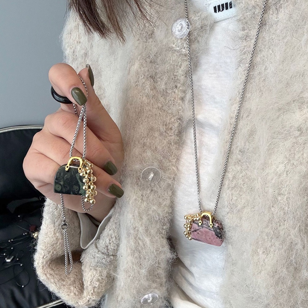 葡萄串項鍊 百搭 毛衣鏈 項鍊女 幾何形 黑曜石項鍊 男女通用 小眾設計 項鍊 虎眼石 黑曜石 薔薇石 包包項鍊043