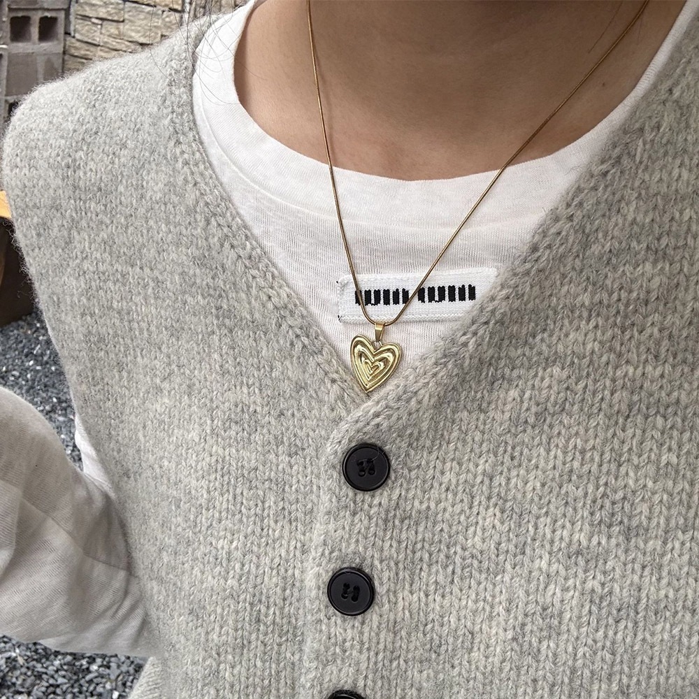 螺紋愛心 項鍊女 ins風 鎖骨鏈 金色 鈦鋼項鍊 閨密項鍊 項鍊 愛心項鍊 不規則 情人節禮物 小眾設計041