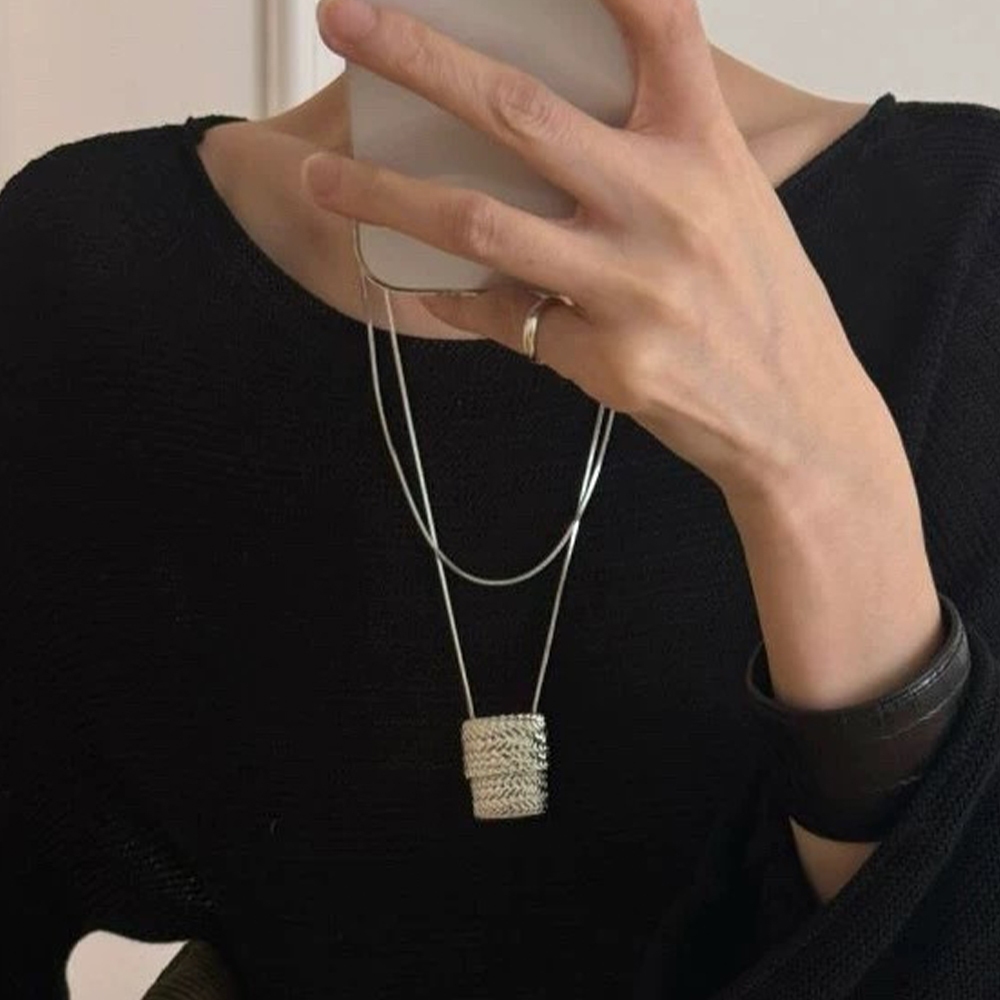 長款項鍊 銀色 編織包 鈦鋼項鍊 ins風 包包項鍊 金色 虎眼石 小眾設計 復古 輕奢 禮物 040