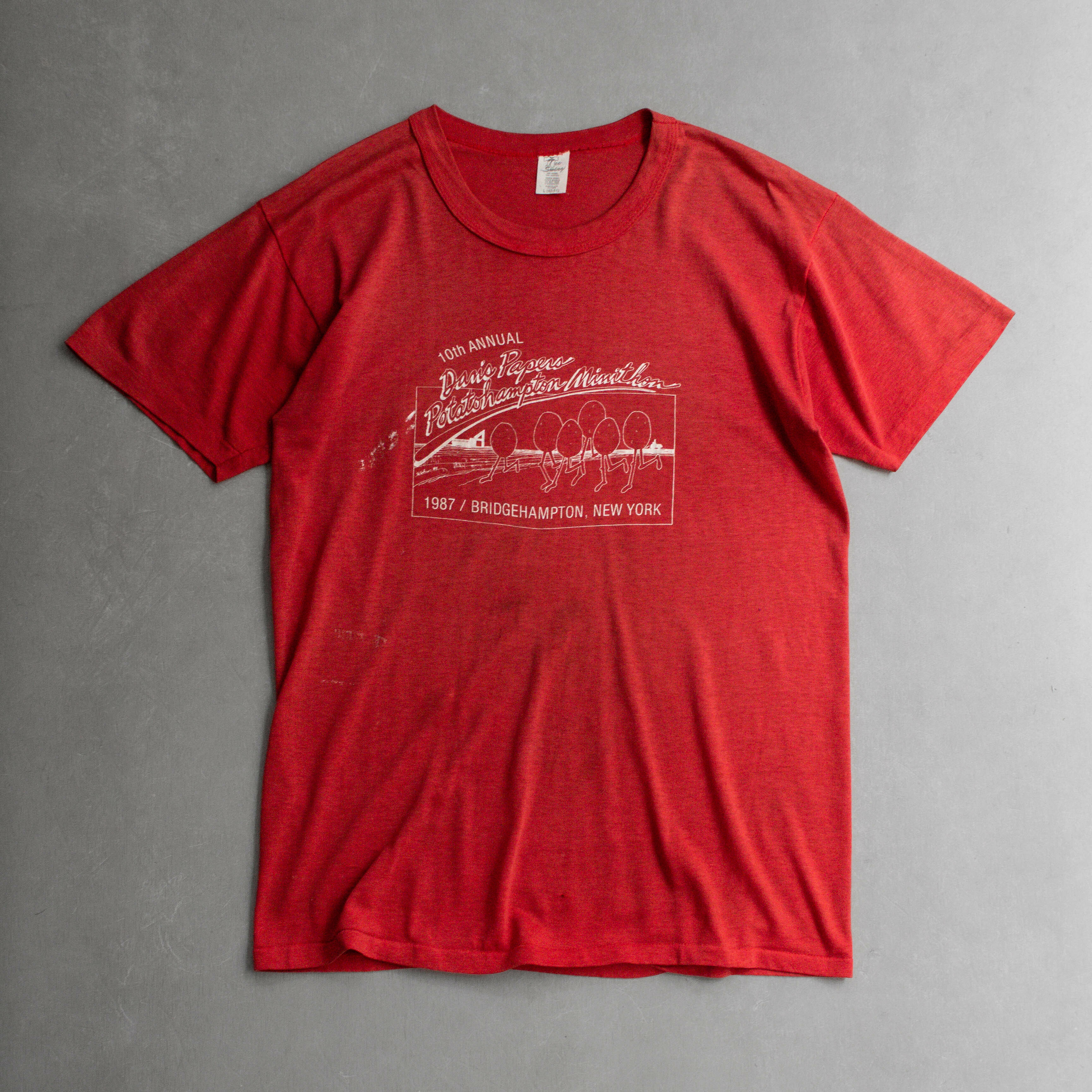 80-90S VINTAGE TEE 美國製 紅色 紐約報社 十週年 圖案 短袖 T恤