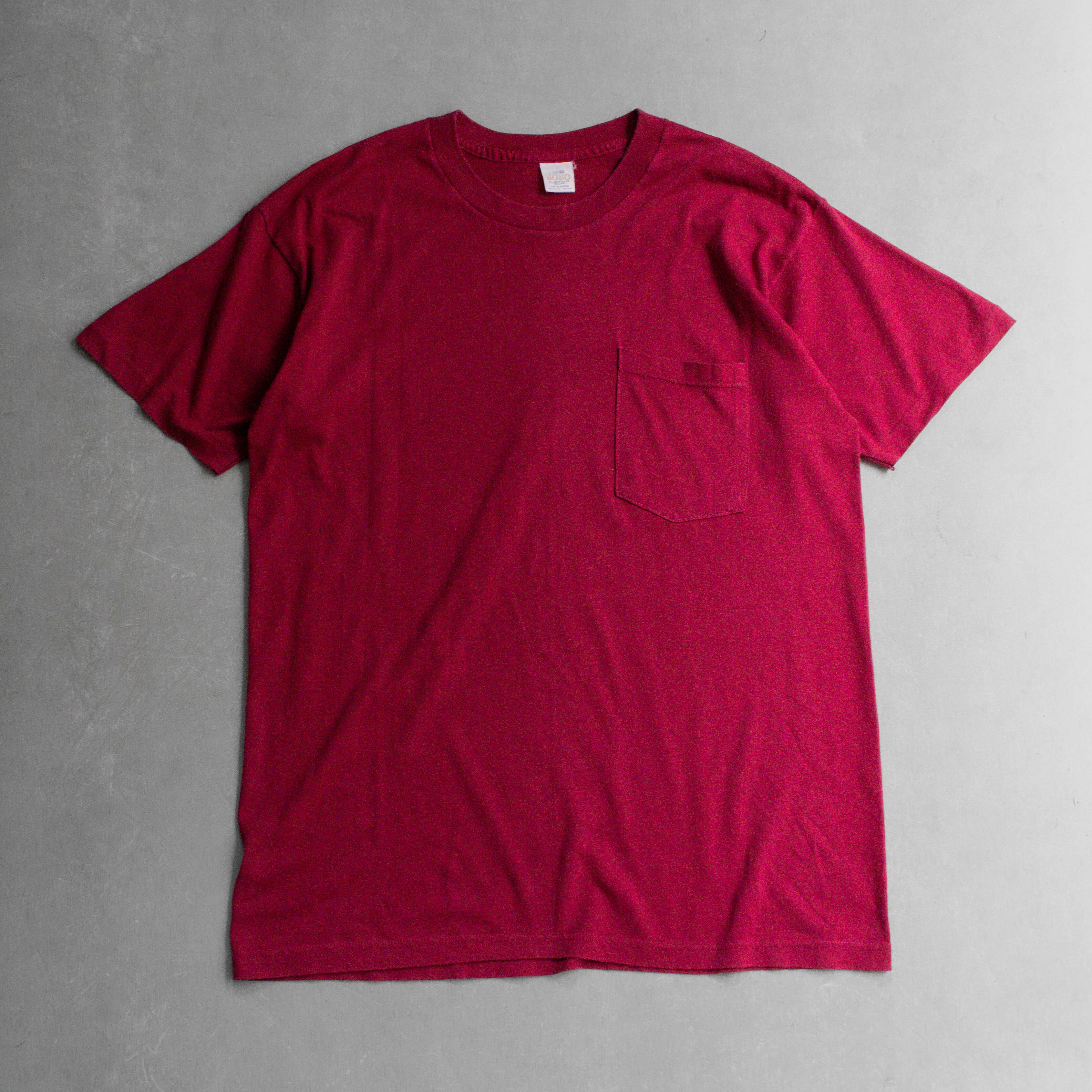 80-90S VINTAGE POCKET TEE 美國製 酒紅 素面 口袋 短袖 T恤