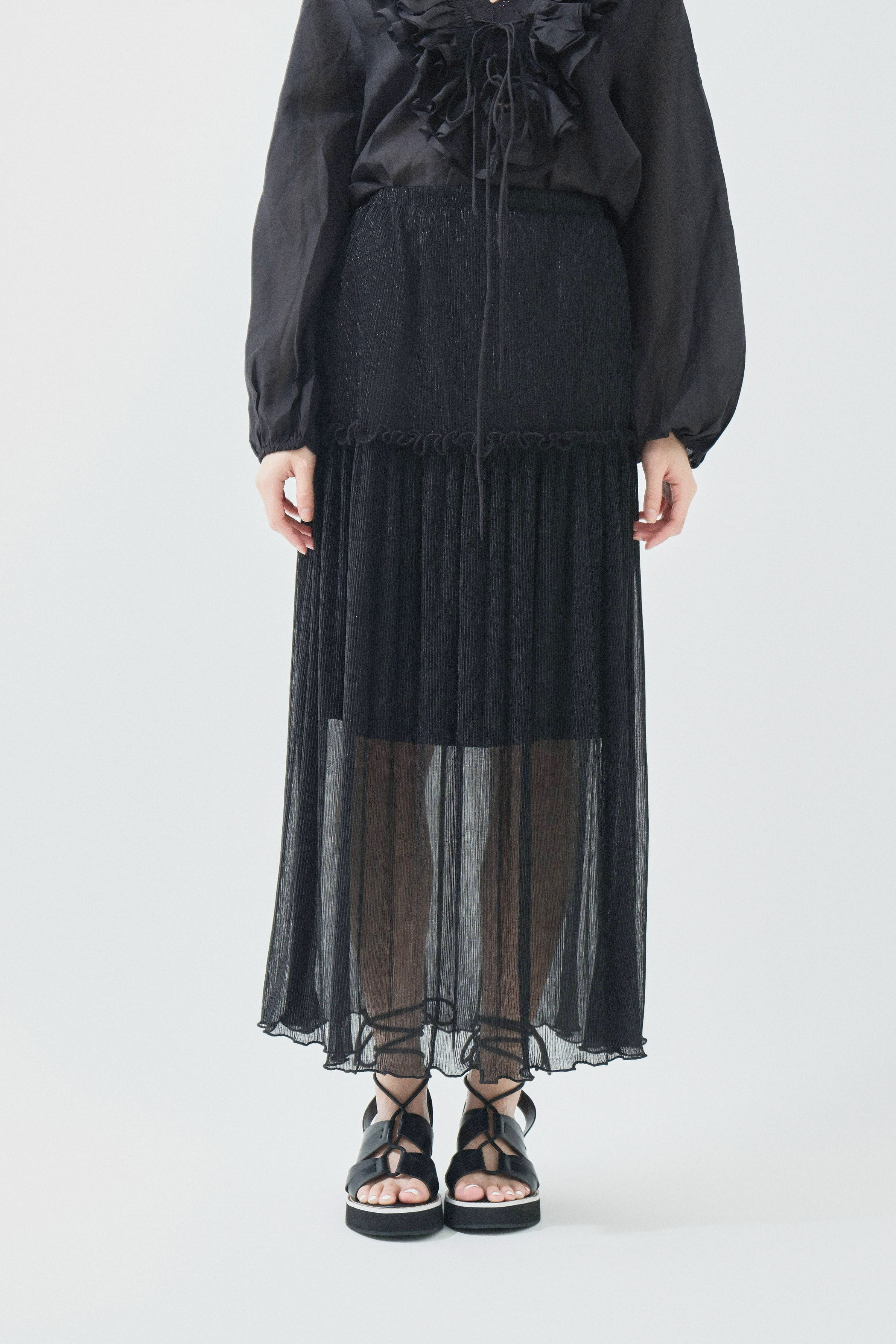 暗閃縐網紗半截裙（現貨款式）