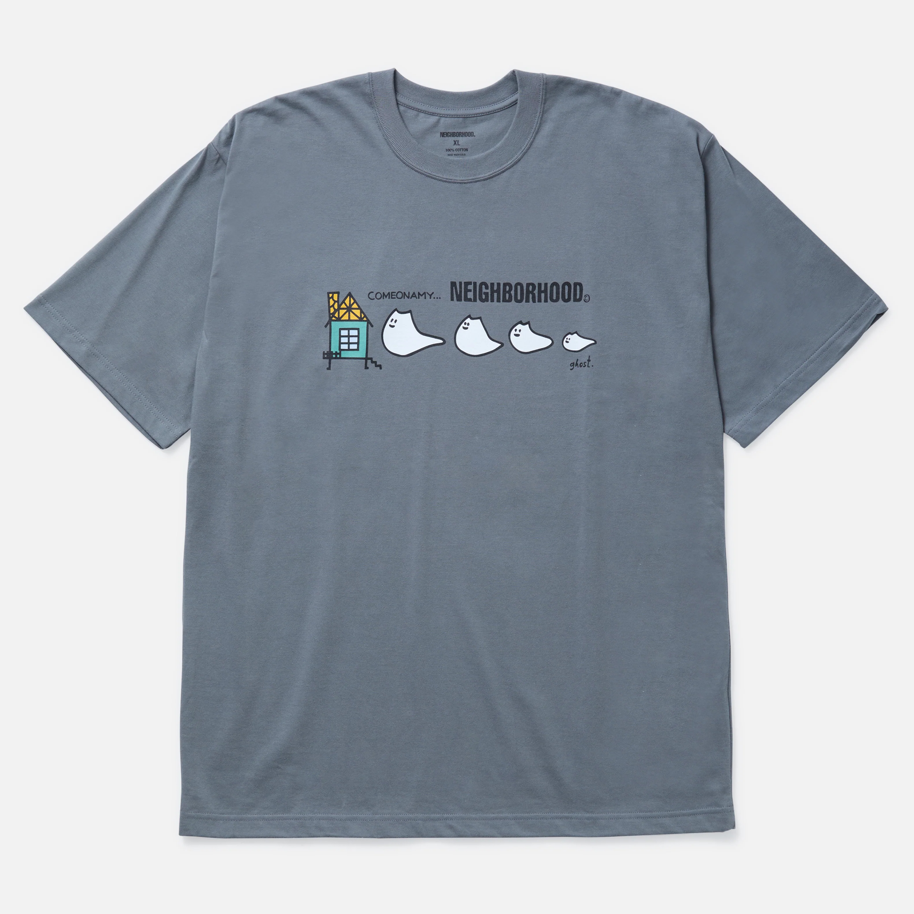 -(B4b03)-NEIGHBORHOOD NH . TEE SS-14 水洗 短T 貓貓鬼 排隊回家 棉T 灰色-251PCNH-ST14