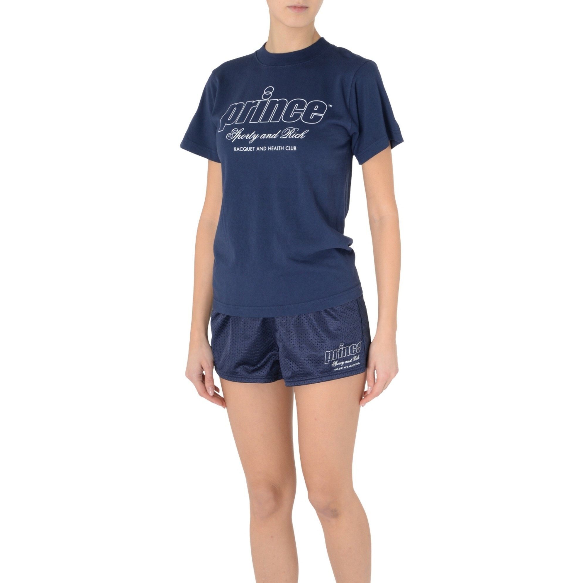 1FO0510-052 SPORTY & RICH Prince Health Mesh Disco Women's Shorts Navy #SH023S414PN2 (BR)