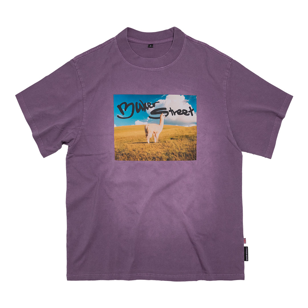 草原羊駝洗舊印花短袖T恤