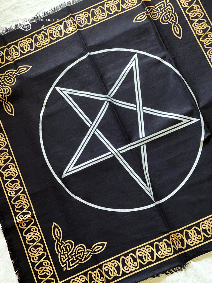 星境．金印 銀色五芒星祭壇布黑色 銀色 36 吋正方形  - 光之薩滿