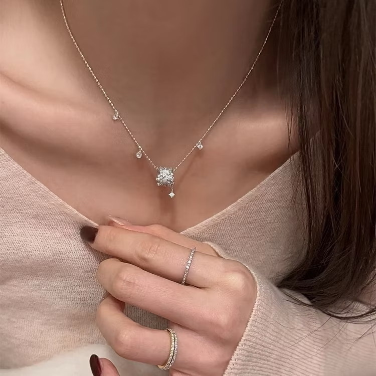 silver白銀拉絲小鑽墜蠻腰項鍊/現貨2
