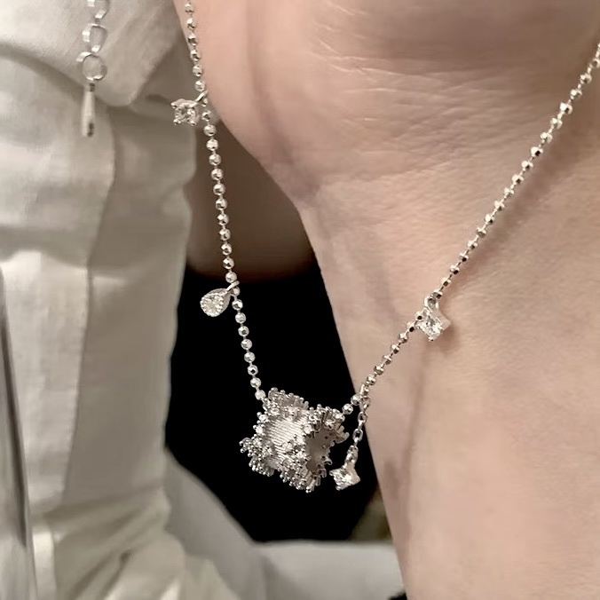 silver白銀拉絲小鑽墜蠻腰項鍊/現貨2
