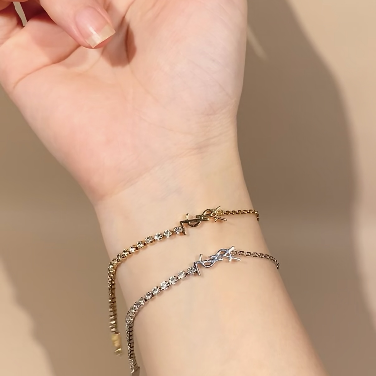 18k’YSL半鑽聖羅蘭鑽’字母高奢定製細手鍊