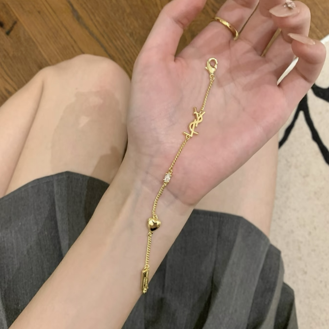 18k’YSL桃心聖羅蘭鑽’字母高奢定製細手鍊