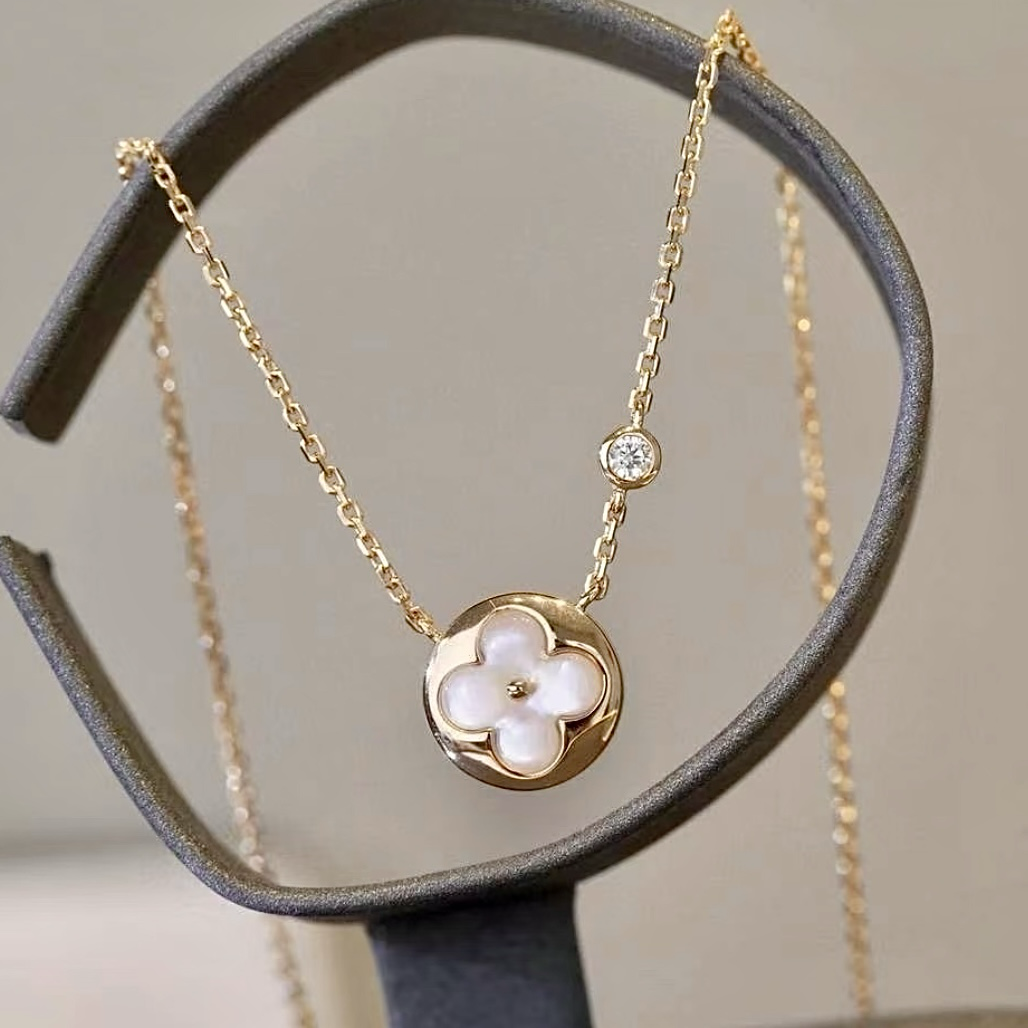 18k經典圓白玉貝神仙老花”水鑽高奢定製項鍊