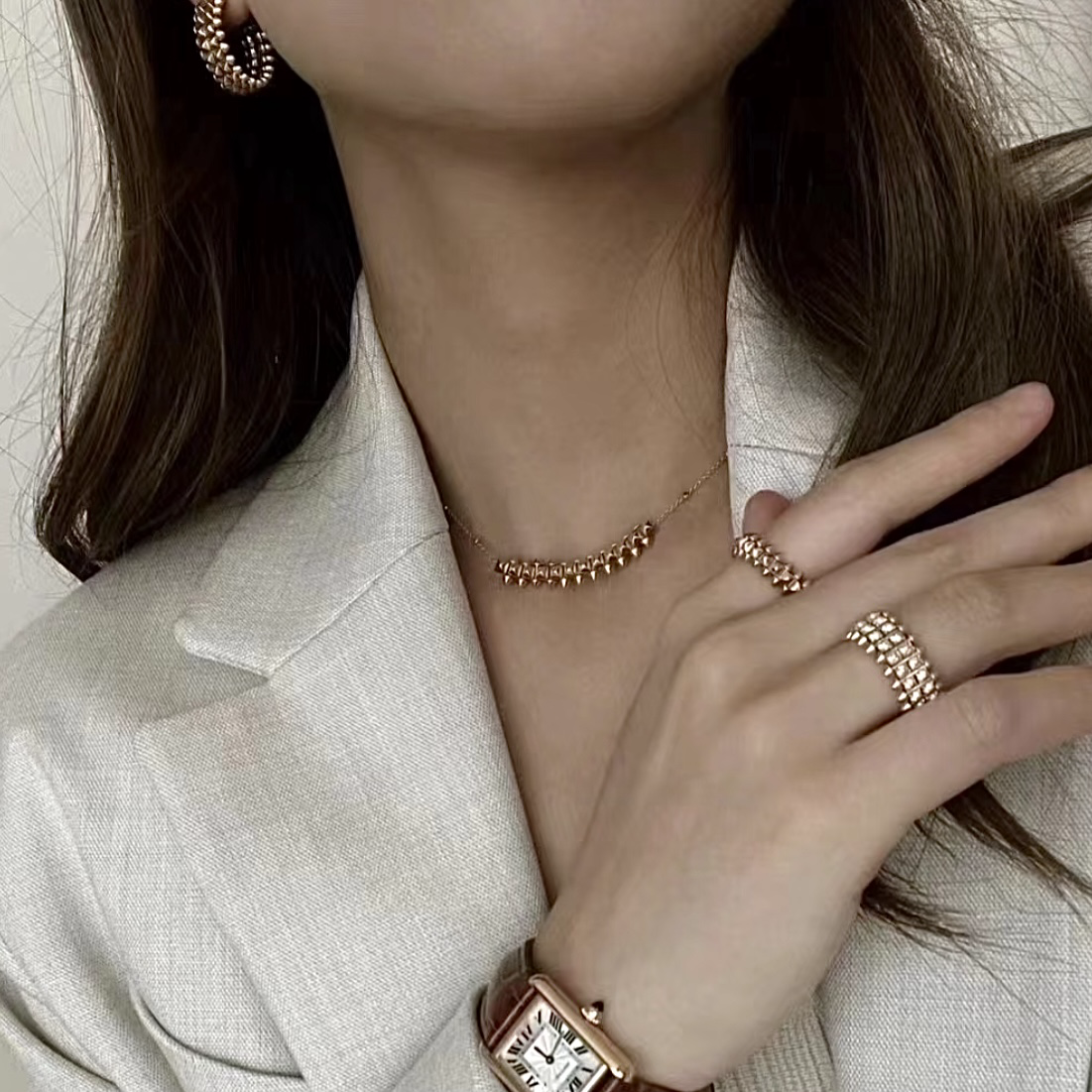 18k”ct clash de子彈鉚釘’無鑽高級定製項鍊