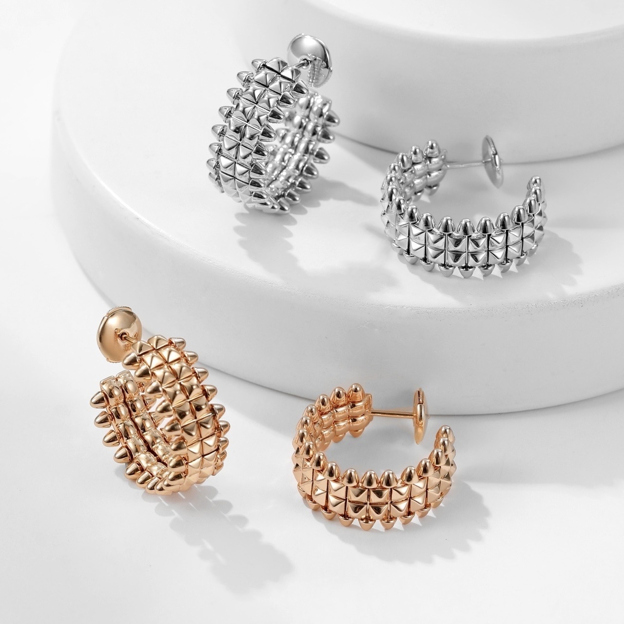 18k”ct clash de子彈鉚釘’雙排高級定製耳圈釘