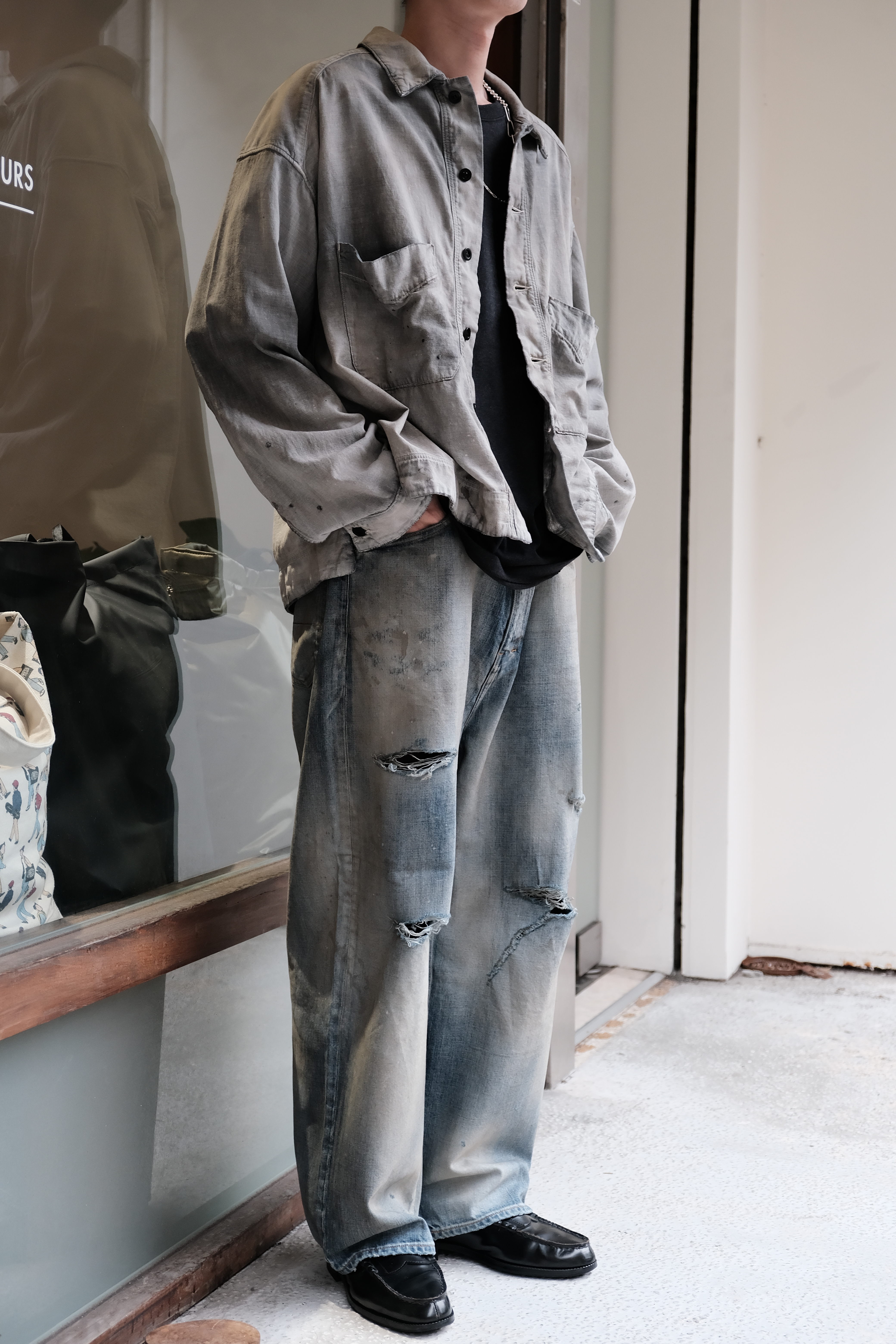 ANCELLM - DAMAGE WIDE 5P DENIM PANTS / INDIGO