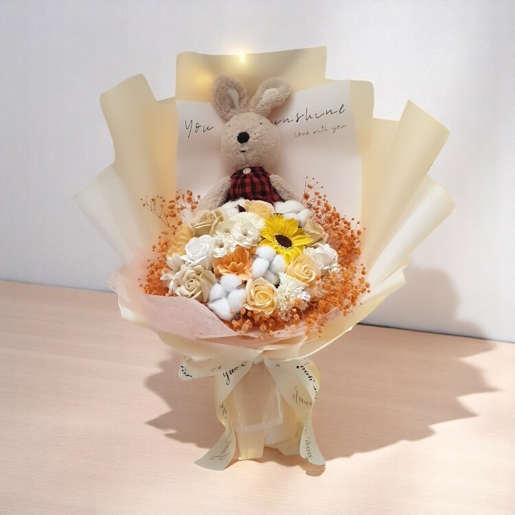 法國兔砂糖兔香皂花棉花滿天星花束,送女生的花束,le sucre bunny soap flower cotton baby's breath bouquet, bouquet for girls