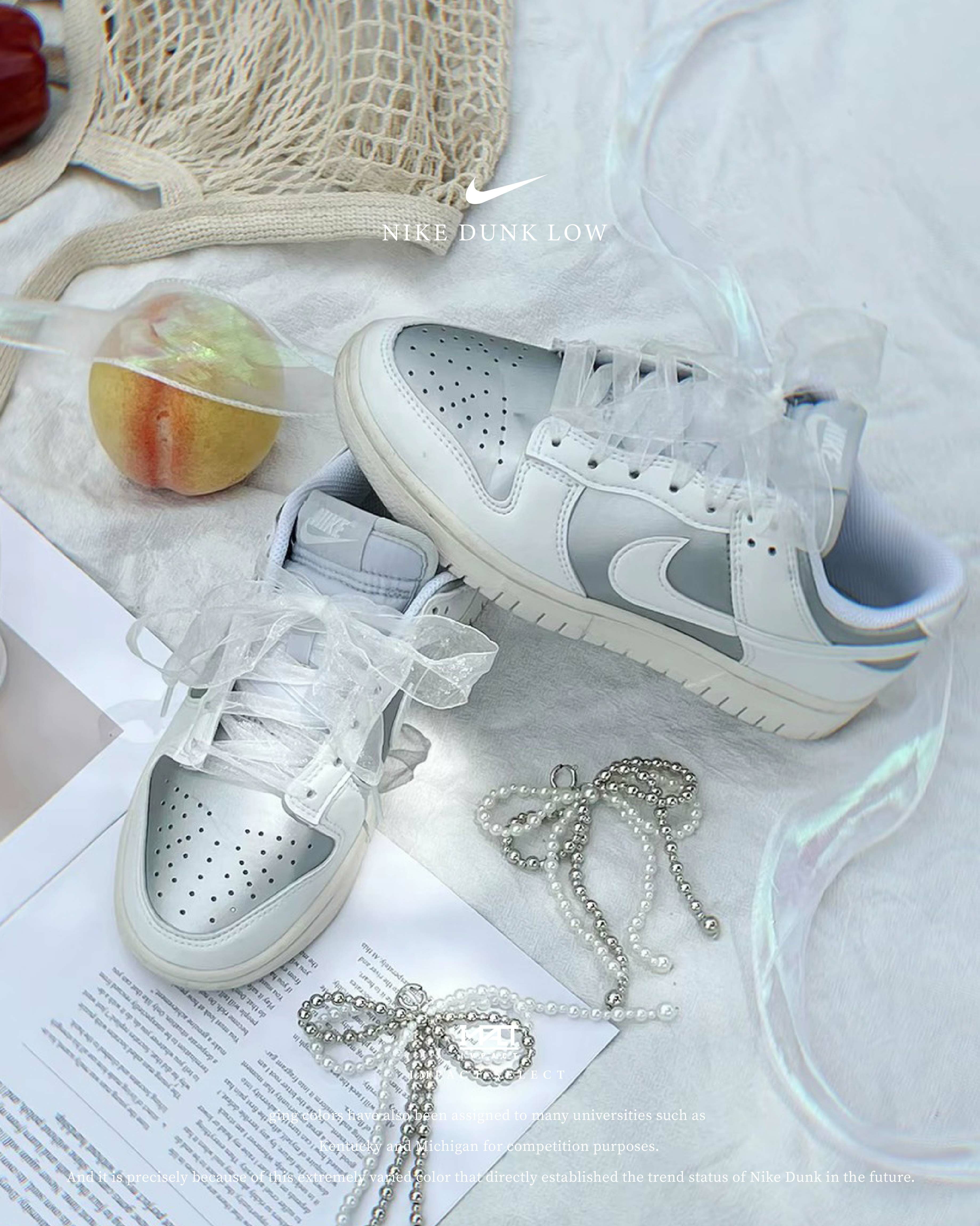 Nike Dunk Low Next Nature 金屬銀 反轉 灰白 休閒鞋 女款 緞帶 絲綢 IB7311-001