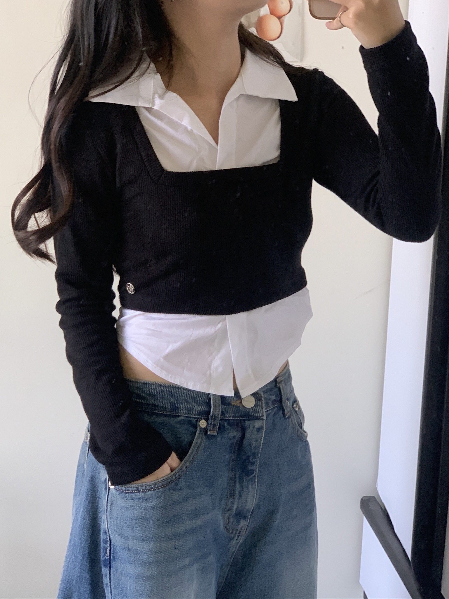 正韓 鄰家妹妹校園風假兩件 (2colors)