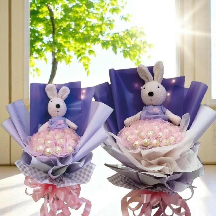 法國兔砂糖兔21朵33朵金莎花束