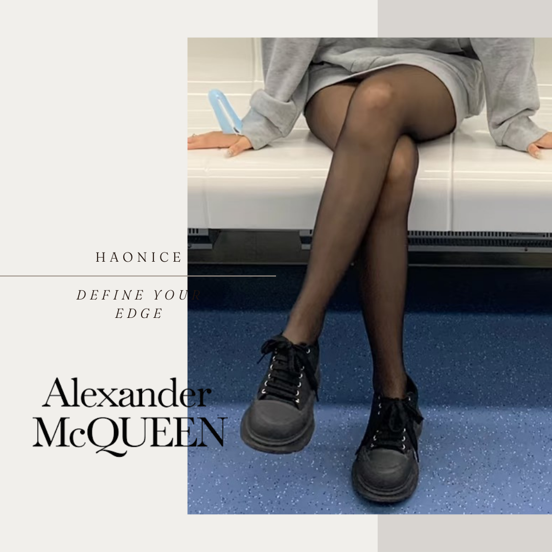 【HAO NICE】上海經銷商Alexander McQUEEN 法式時尚🇫🇷經典黑牛皮圓頭低筒休閒鞋 運動鞋 板鞋