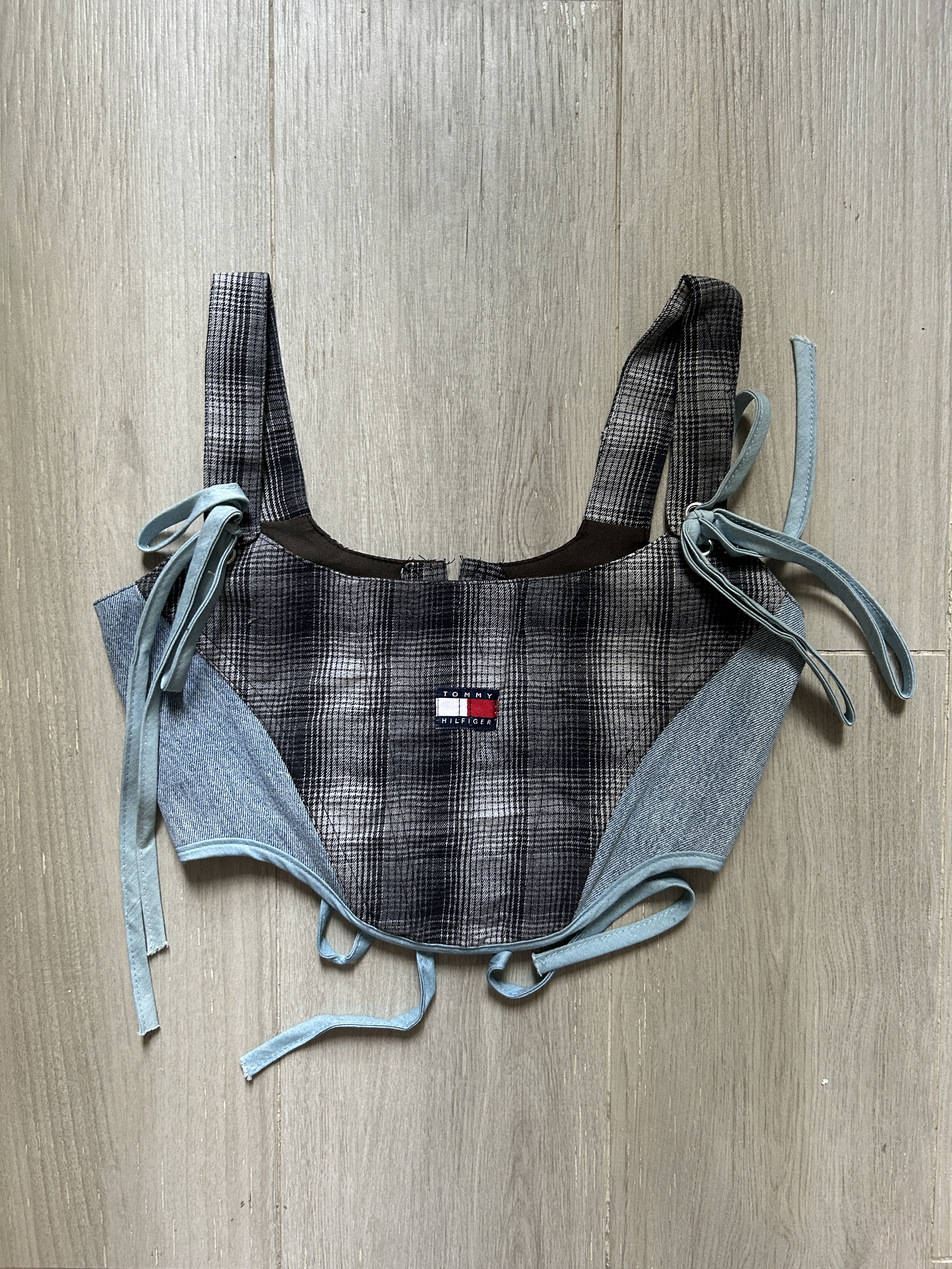 【售罄】泰國REMAKE牛仔併格紋馬甲