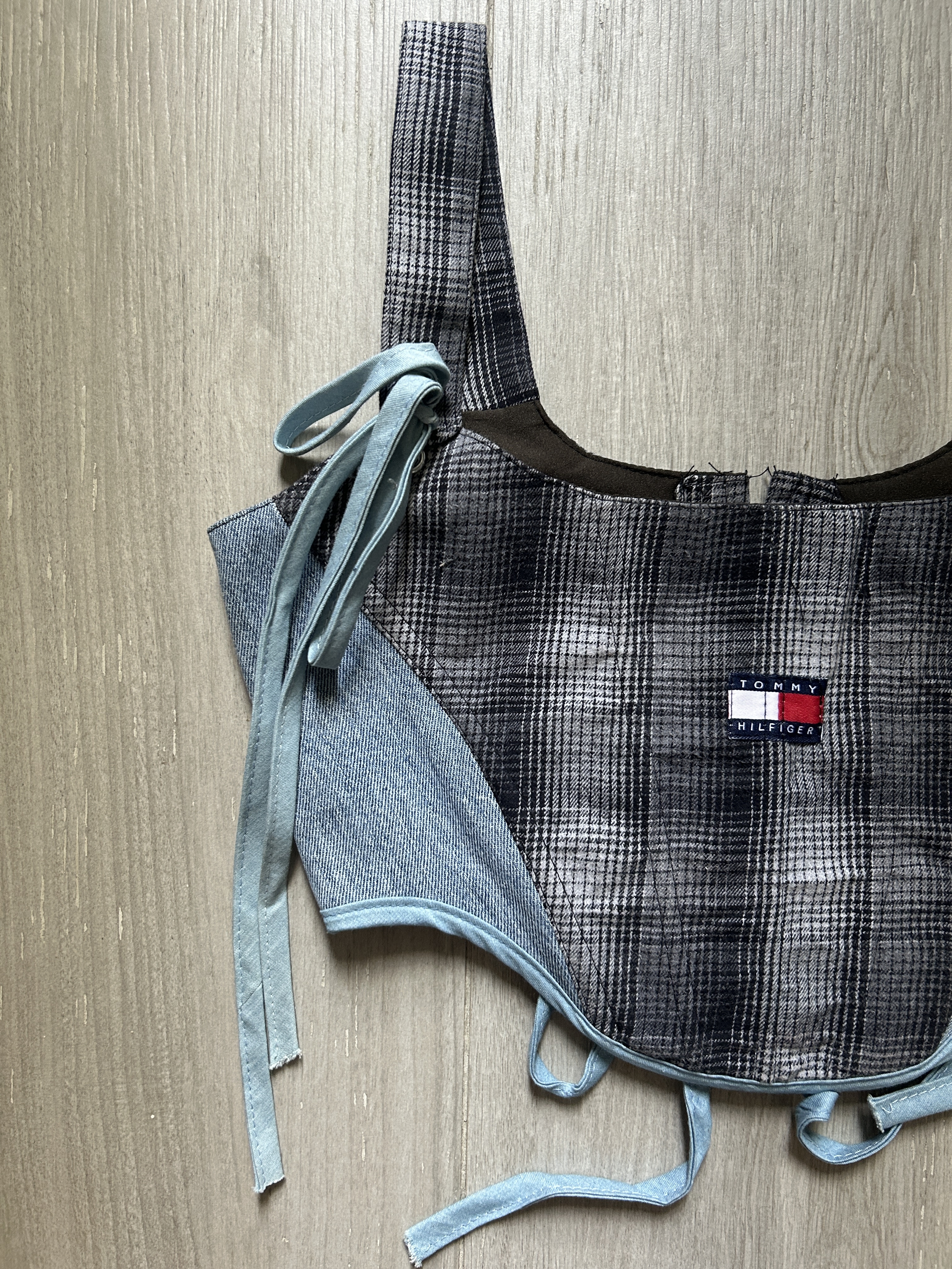 【售罄】泰國REMAKE牛仔併格紋馬甲