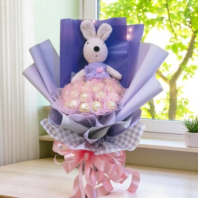 法國兔砂糖兔21朵33朵金莎花束,le sucre Rabbit 21 Flowers 33 Flowers Ferrero Rocher Bouquet