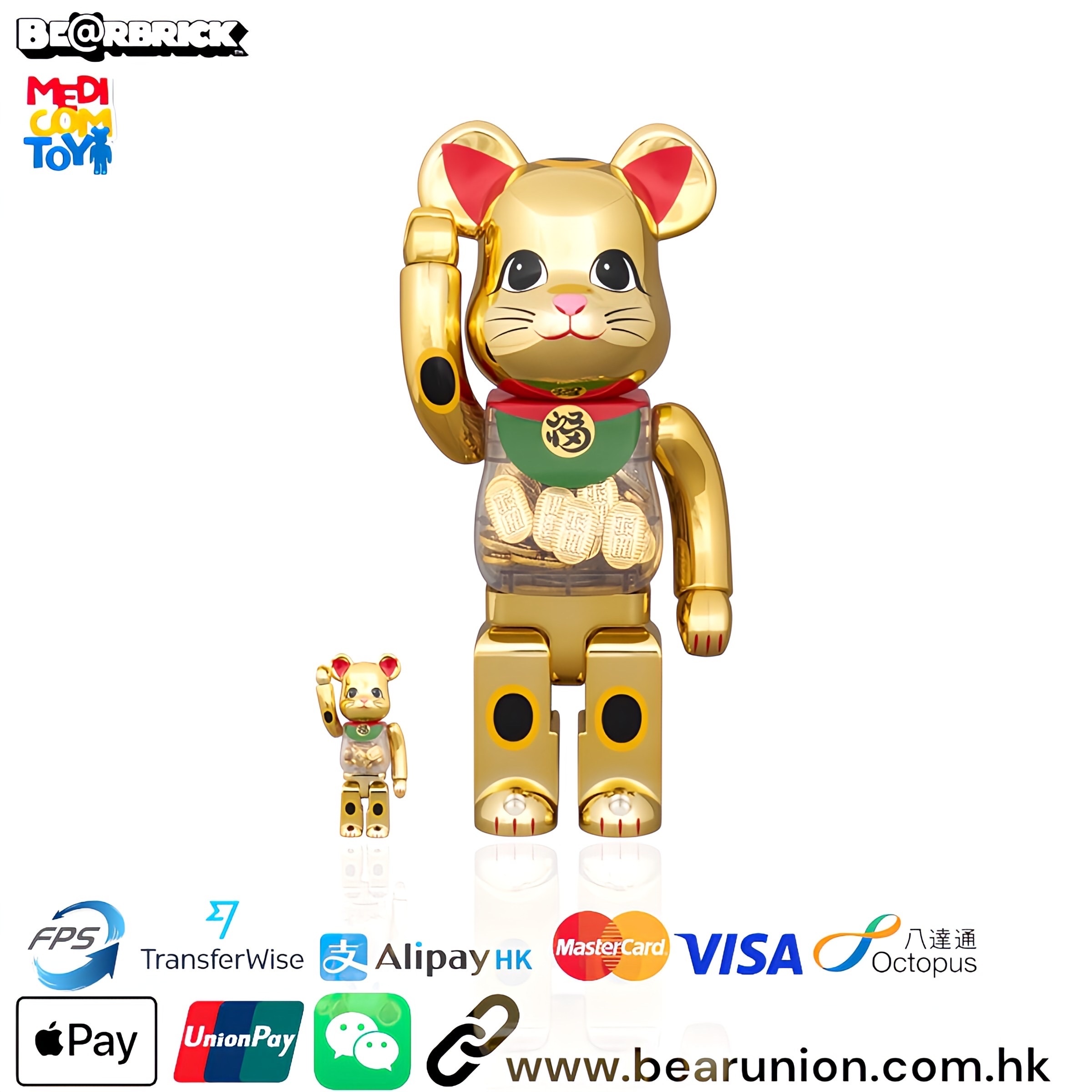 🎏預訂🎏Bearbrick 400% 100% 招き猫 小判 開運 弍 金メッキ