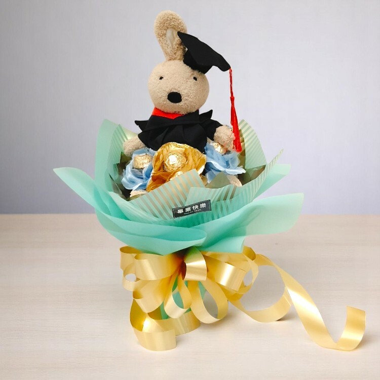 蒂芬妮畢業砂糖兔法國兔6朵金莎花束