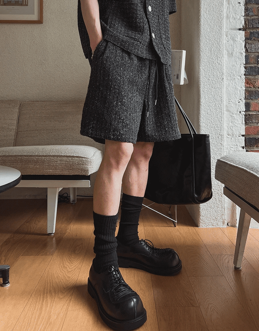 小香牛仔粗花呢短褲