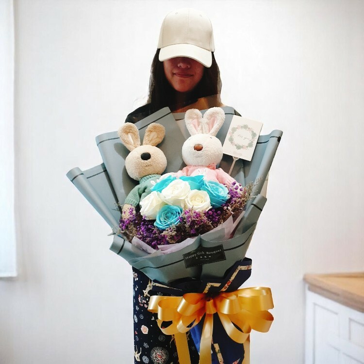 30cm45cm一對兔子花束,結婚兔子花束,結婚禮物,生日花束,畢業花束,感謝花束