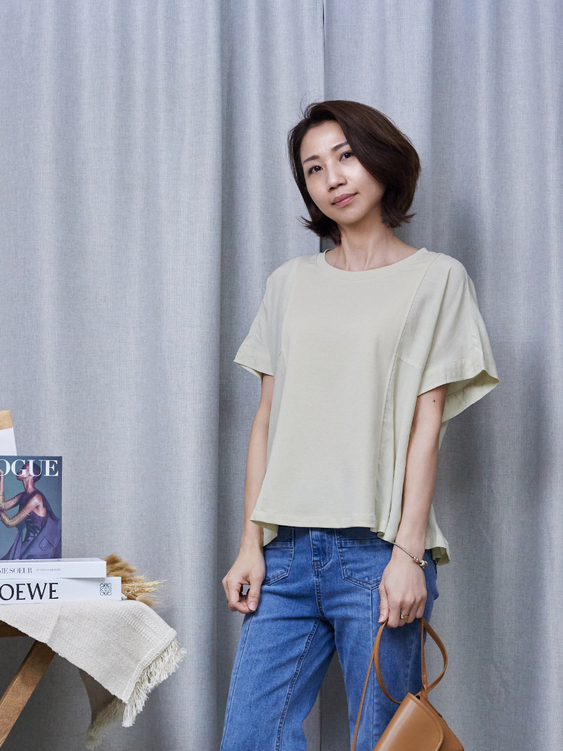 質感拼接Tee系列 |輕盈不黏膩。 雪紡拼接短Tee