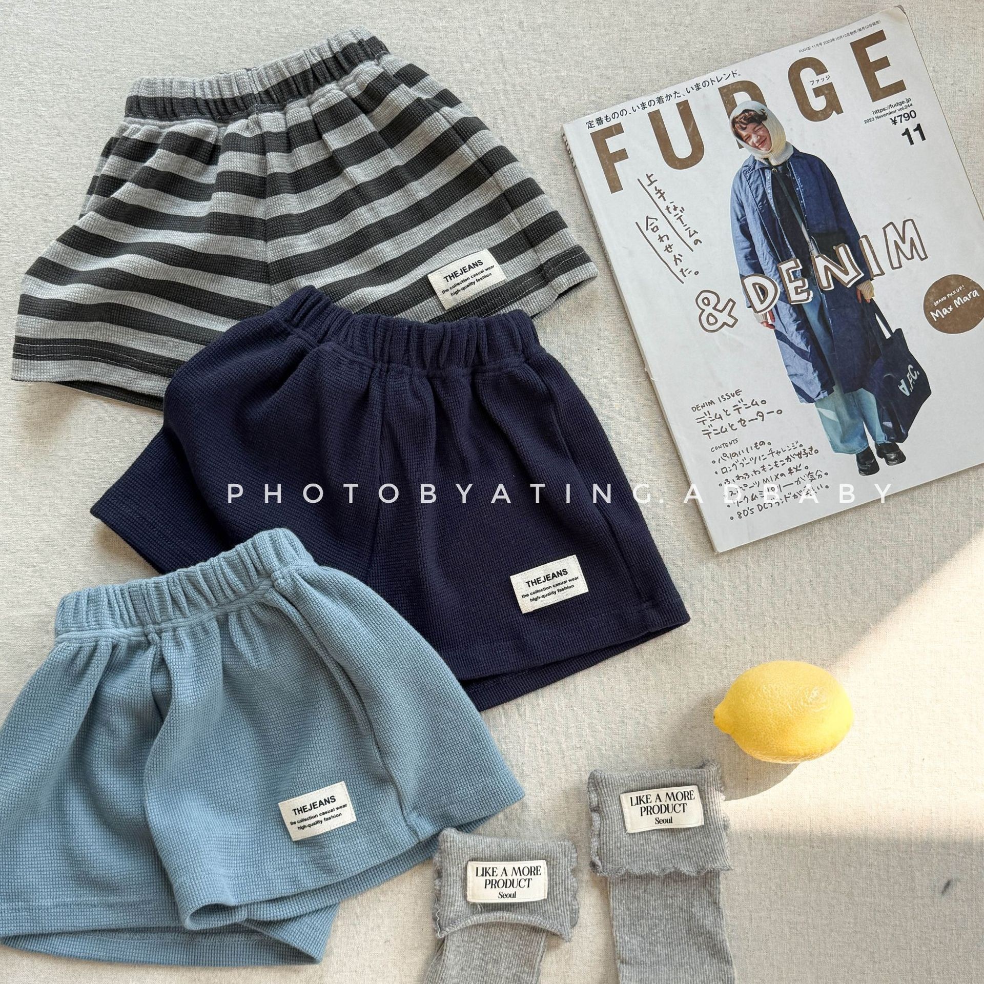 三色簡約日常布標短褲