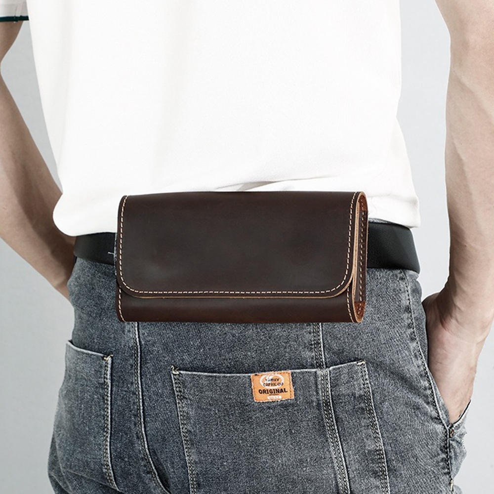 腰包 手機包 包包 真皮包包 男包 男生包包 牛皮包 穿皮帶腰包 鈔票收納 戶外包 小包 便攜 休閒 復古 旅行 091