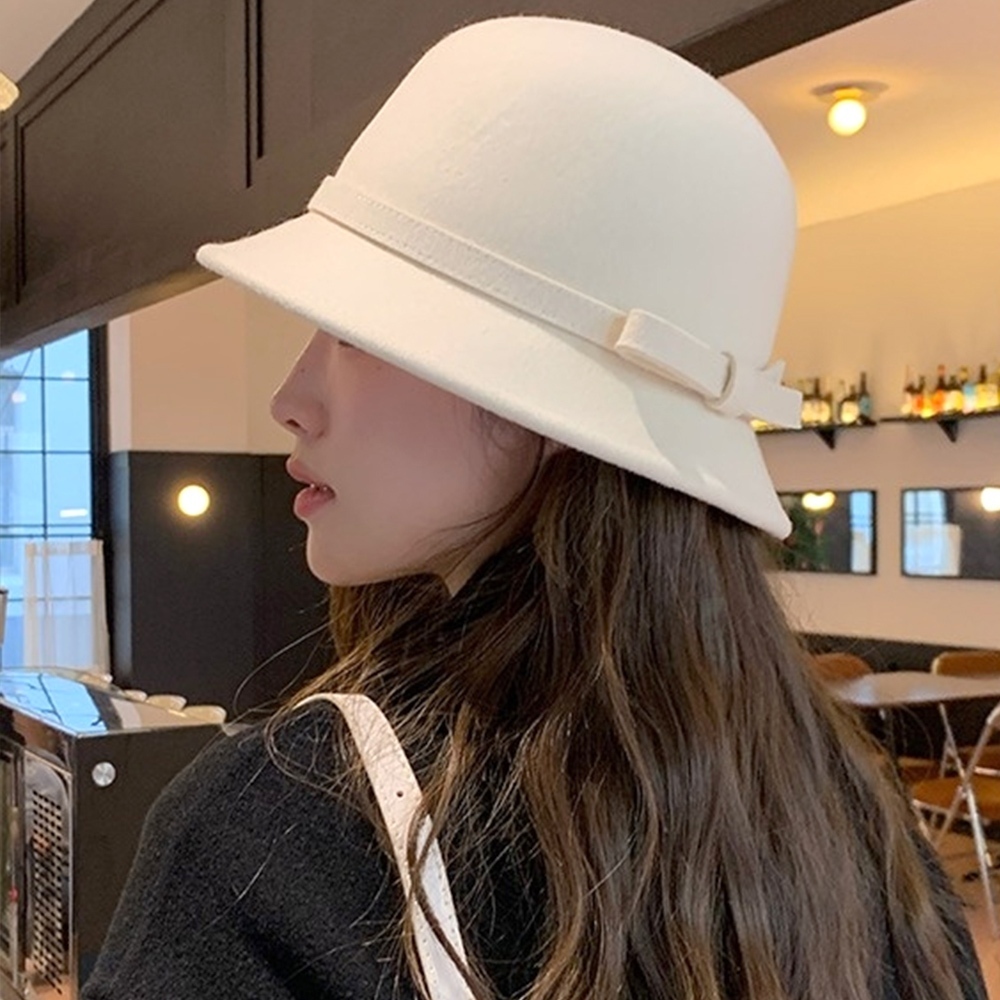 帽子 女生帽子 女帽 赫本風 漁夫帽 休閒帽 小禮帽 蝴蝶結 水桶帽 秋冬款 法式 復古 小香風 優雅 高級感 044