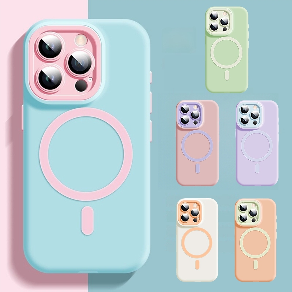 手機殼 磁吸手機殼 糖果色 多巴胺 撞色 矽膠 蘋果 iPhone 16 15 Plus Pro Promax 176