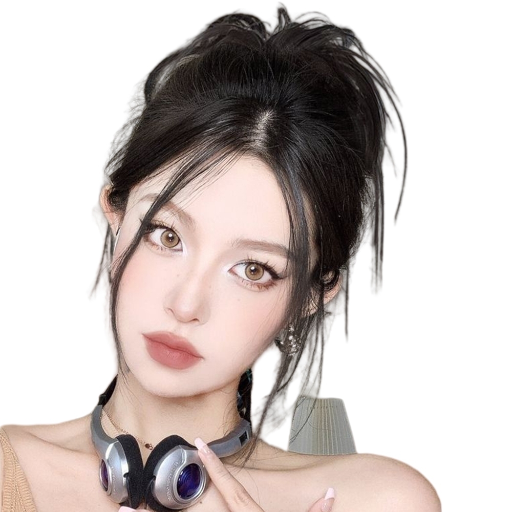 假髮 抓夾馬尾 丸子頭 高馬尾 假髮女 假髮抓夾 黑色假髮 仿真假髮 假馬尾 蓬鬆自然 雞窩頭 甜酷辣妹 禮物 043