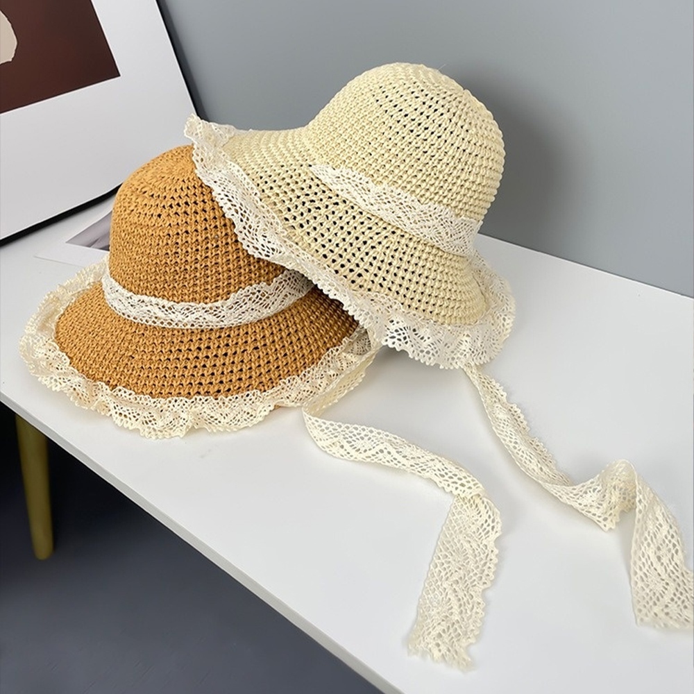 草帽 編織帽 蕾絲草帽 帽子 防曬帽 女帽 大帽檐 女生帽子 遮陽帽 草編帽 沙灘帽 漁夫帽 小臉神器 度假風 061