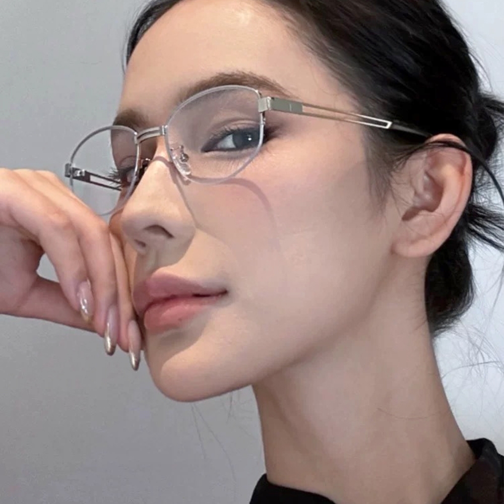 眼鏡 金屬眼鏡 半框眼鏡 眼鏡框 眼鏡架 鏤空眼鏡 無度數眼鏡 素顏眼鏡 女生眼鏡 眼鏡女 貓眼眼鏡 小臉神器 043