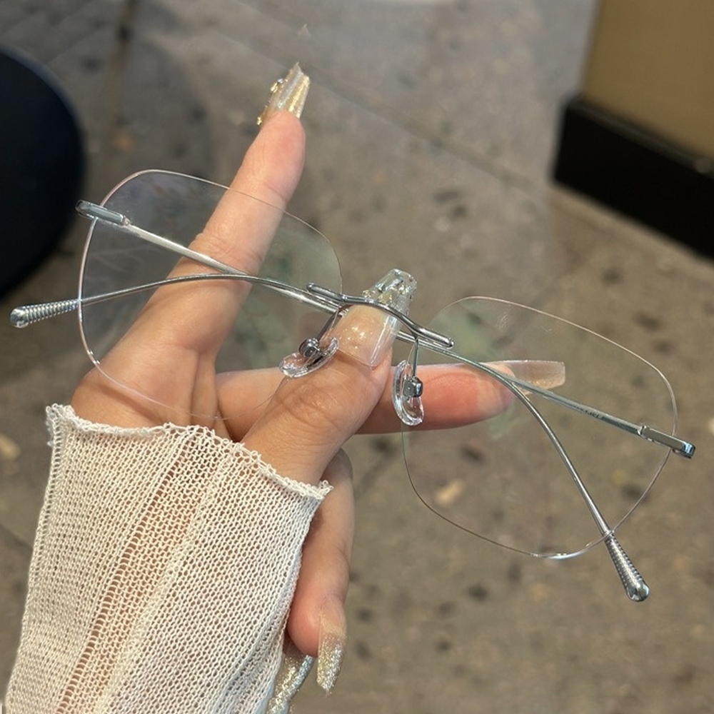 眼鏡 無框眼鏡 純鈦鏡框 眼鏡架 眼鏡框 無邊框眼鏡 女生眼鏡 方框眼鏡 素顏眼鏡 無度數 眼鏡女 女生眼鏡 042