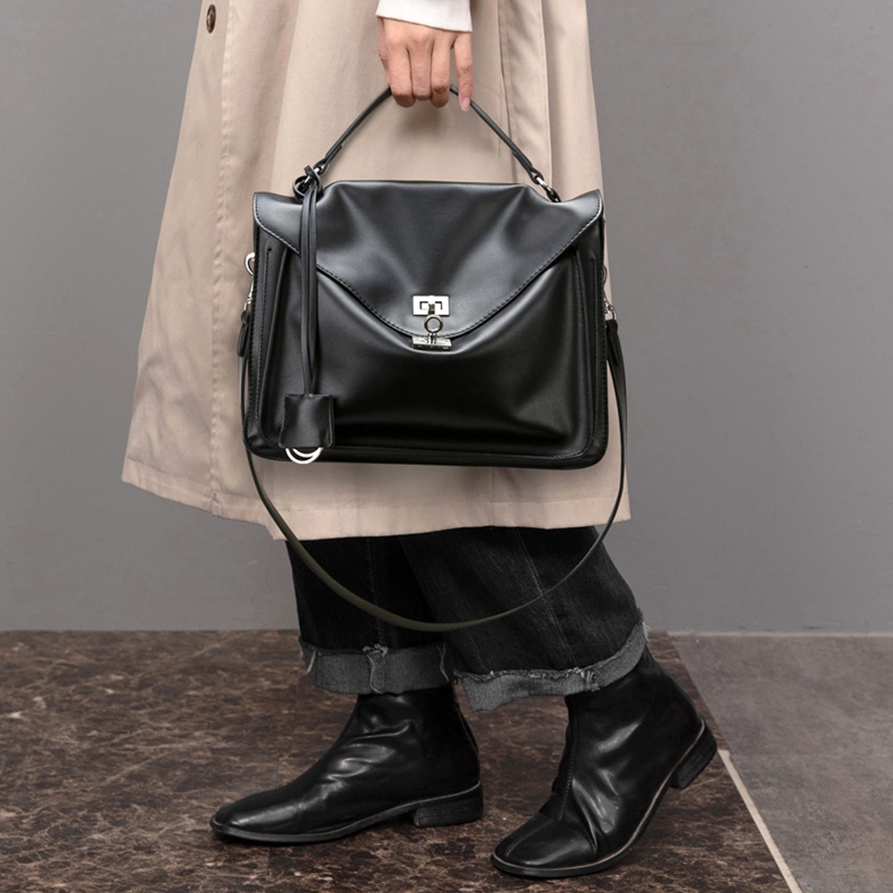 包包 手提包 斜背包 郵差包 個性包包 爆裂紋包包 信封包 黑色包包 禮物 大容量通勤包 女生郵差包 手提斜背包 884