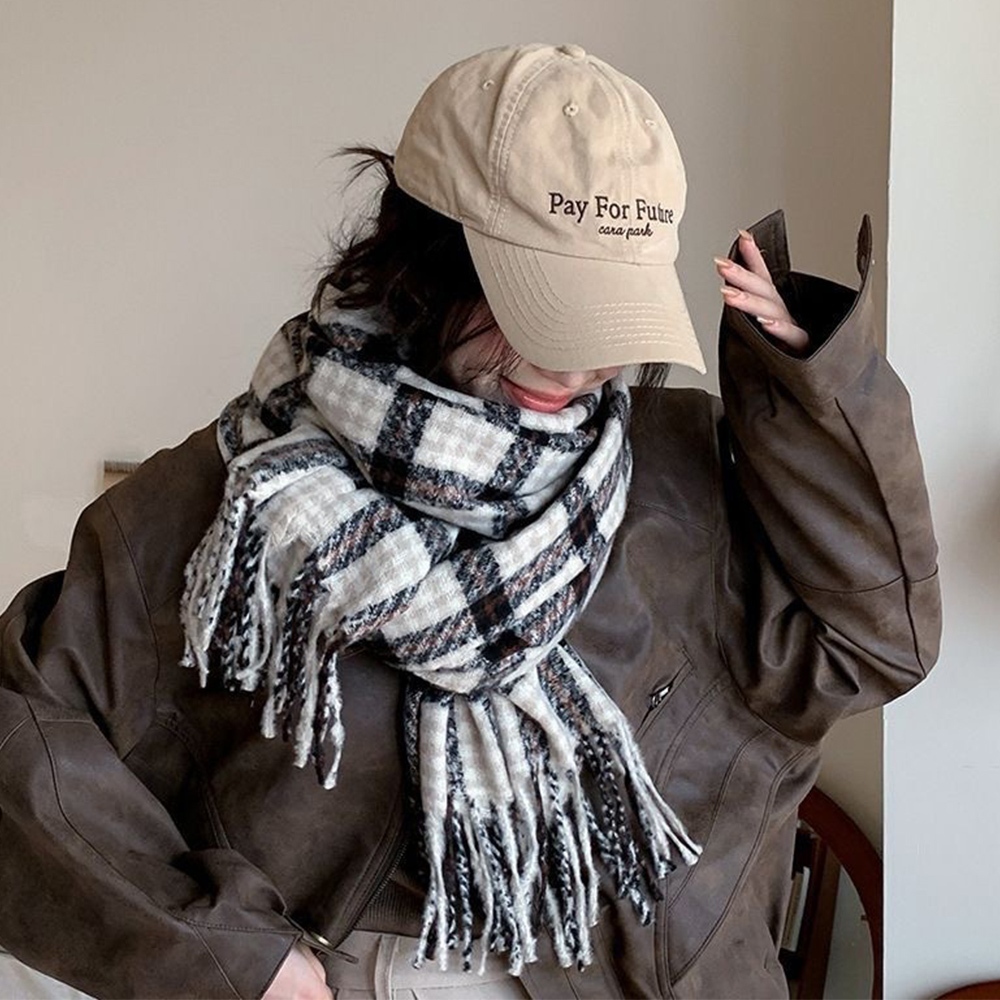 圍巾 圍脖 格子圍巾 仿羊絨圍巾 披巾 披肩圍巾 流蘇圍巾 高級感 韓國圍巾 百搭配件 小臉神器 情侶圍巾 禮物 023