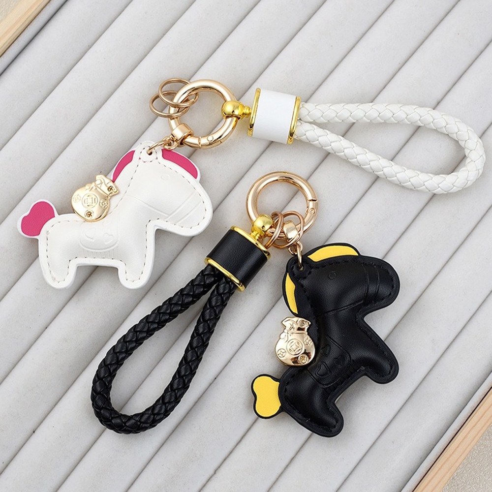 編織繩 皮革 錢袋子 馬上有錢 鑰匙扣 背包扣環 鑰匙圈 汽車鑰匙扣 腰掛 包包 配件 吊飾 愛馬仕小馬 聖誕小禮005