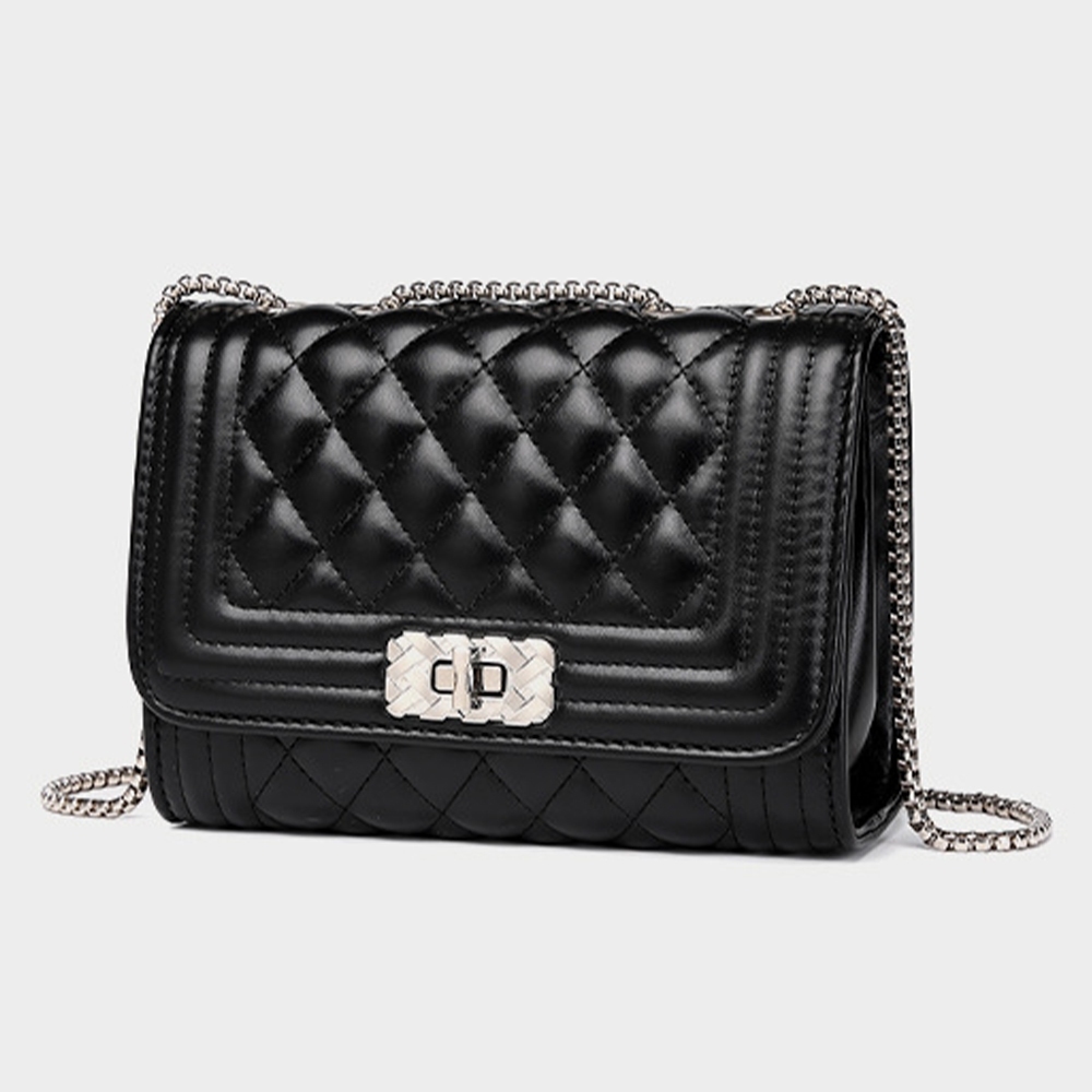 菱格鏈條包 單肩斜背包 小方包 方胖包 包包 斜背包 鍊條包 菱格紋包包 小香風包包 黑色包包 四葉草包包 禮物 870