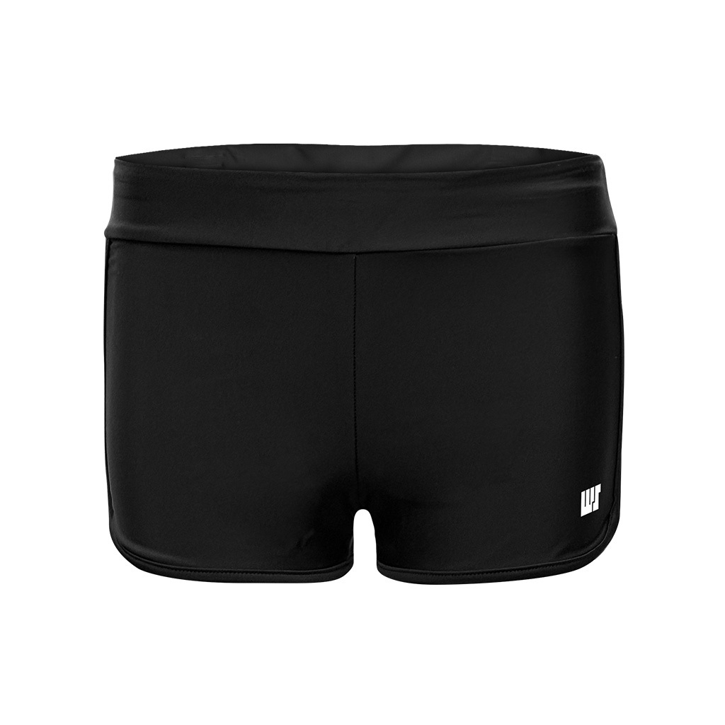 女士純色休閒平腳泳褲 - 黑