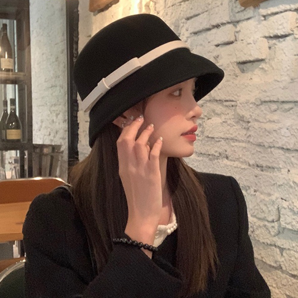 赫本風 漁夫帽 水桶帽 法式復古 小香風 古典 優雅 小禮帽 蝴蝶結 時尚帽子 復古帽子 高級感 秋冬穿搭 禮物 035